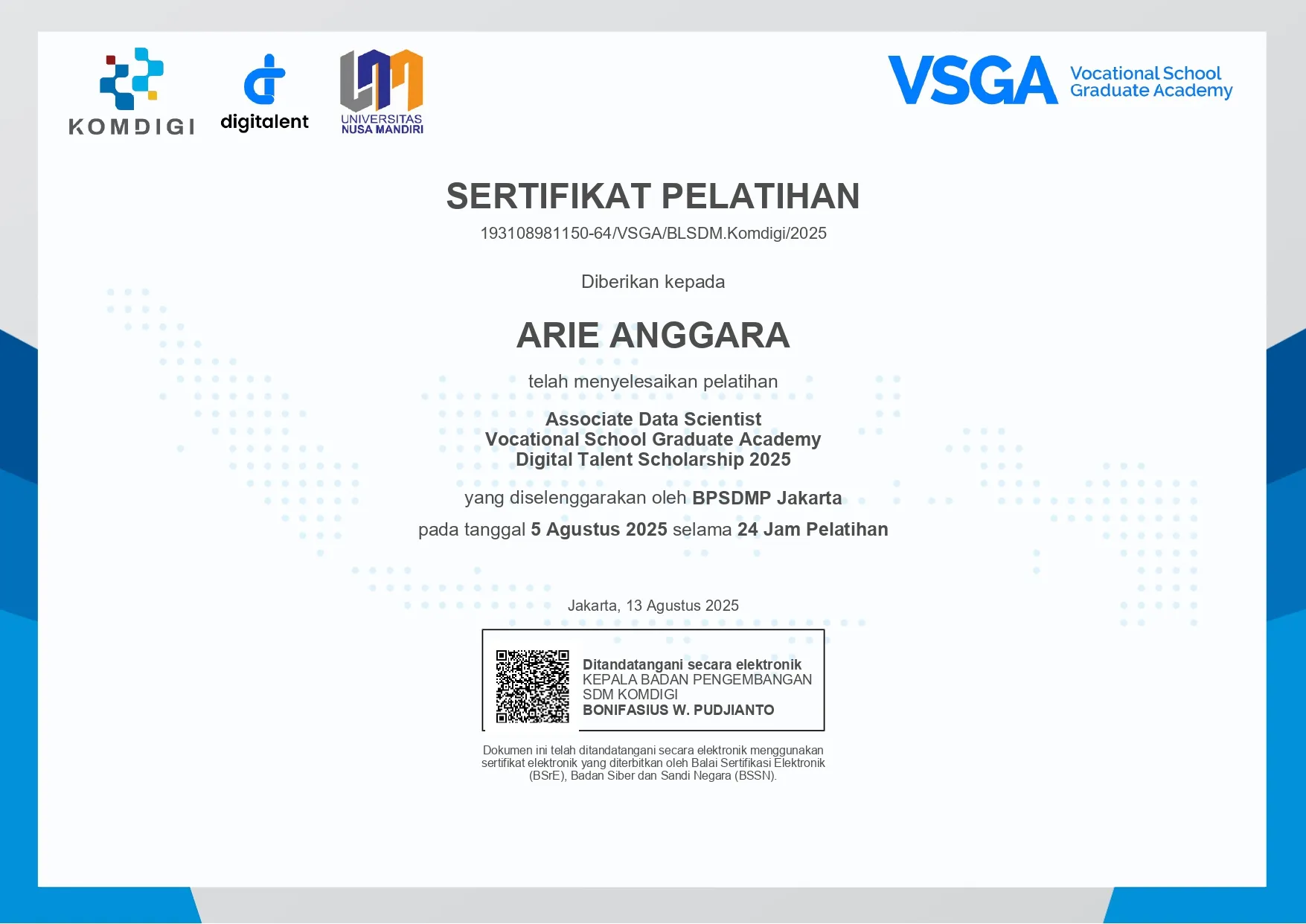 Sertifikat Associate Data Science